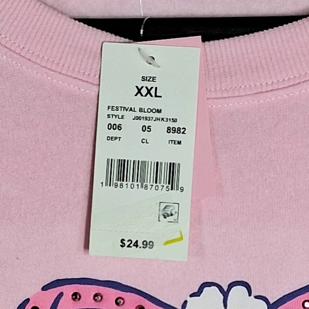 Women's Sanrio XXL Pink Barbiecore Lightweight Hemmed Crew Sweatshirt - Picture 2 of 7